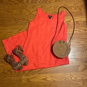 Rafaella Vintage Coral Sleeveless Linen Maxi with Side Button Detail